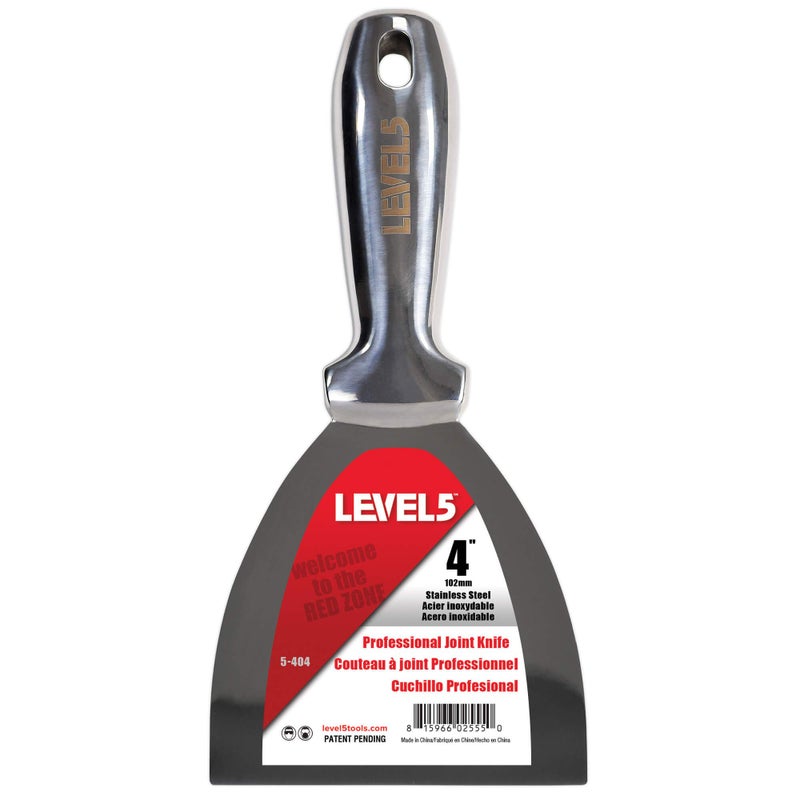 Level-5 4" All Stainless Steel Joint Knife - LEVEL5 | Professional Grade Putty Blade, Premium Polished All-Metal, Precision Ground Edge, Ergonomic, Corrosion Resistant | 5-404 - Image 1